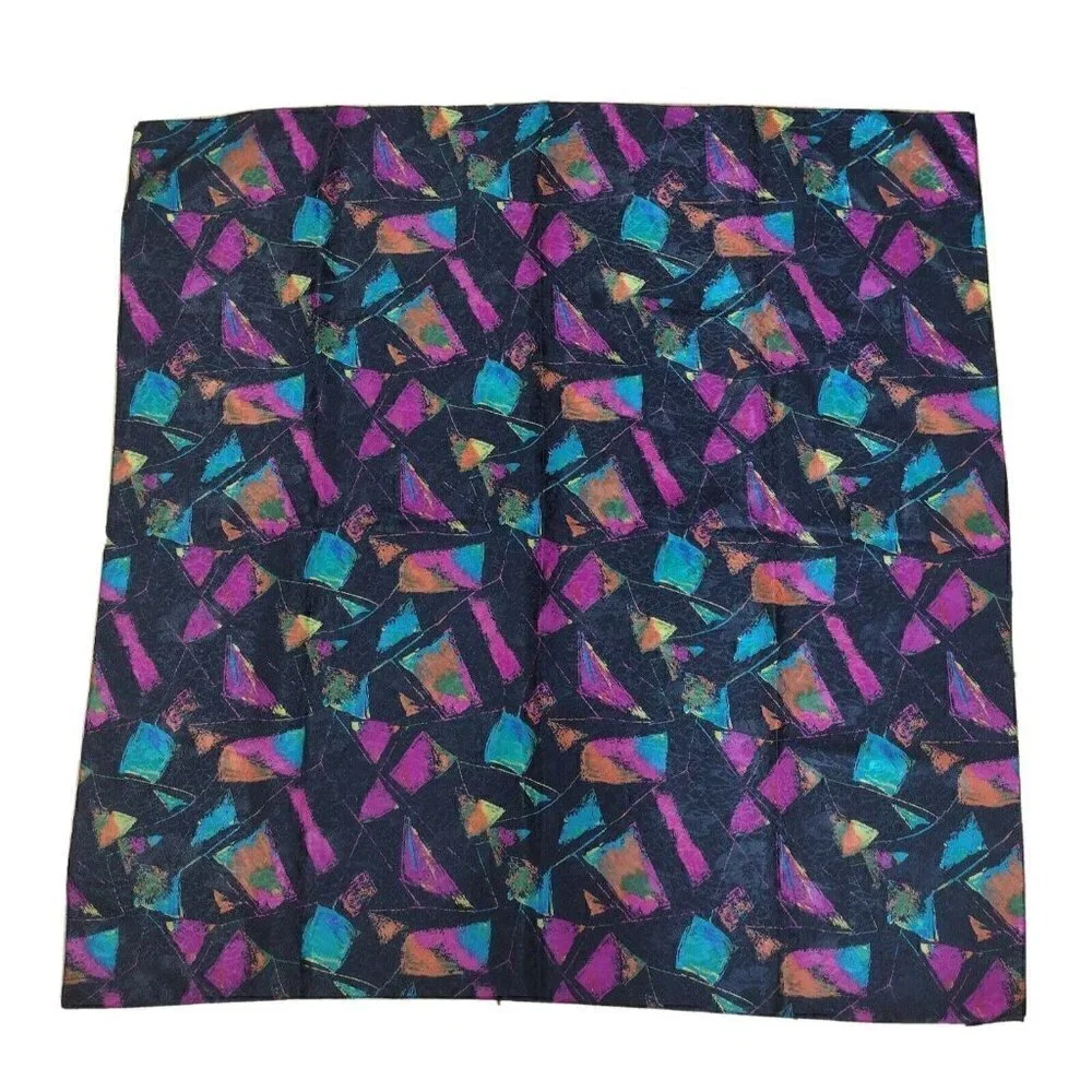 Vintage Mademoiselle 80s/90s Polyester Womans Wrap Scarf Bright Colors Geometric